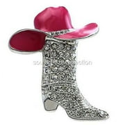SOUL BREEZE COLLECTION Lucky Western Cowgirl Cowboy Boots Brooch Pink Hat Pin Charm Enamel Jewelry g1