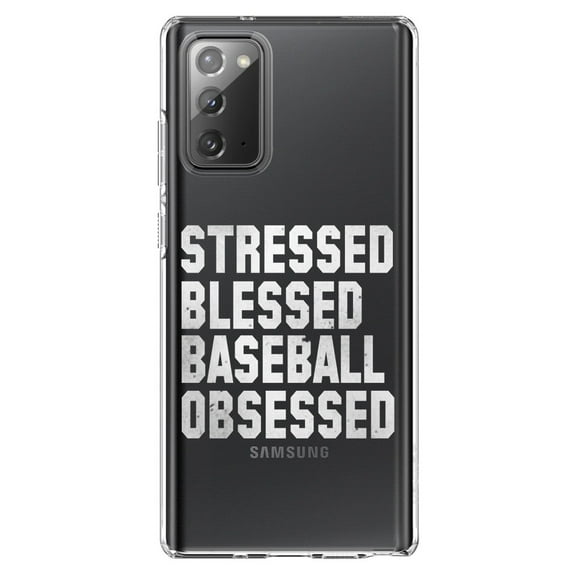 DistinctInk Clear Shockproof Hybrid Case for Galaxy Note 20 ULTRA (6.9" Screen) - TPU Bumper Acrylic Back Tempered Glass Screen Protector - Stressed Blessed Baseball Obsessed