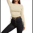 thumbnail image 2 of Camisa Corta de Cuello Redondo, Larga y Cordón Lateral para Mujer, Ajustada, Acanalada Albaricoque XL, 2 of 7