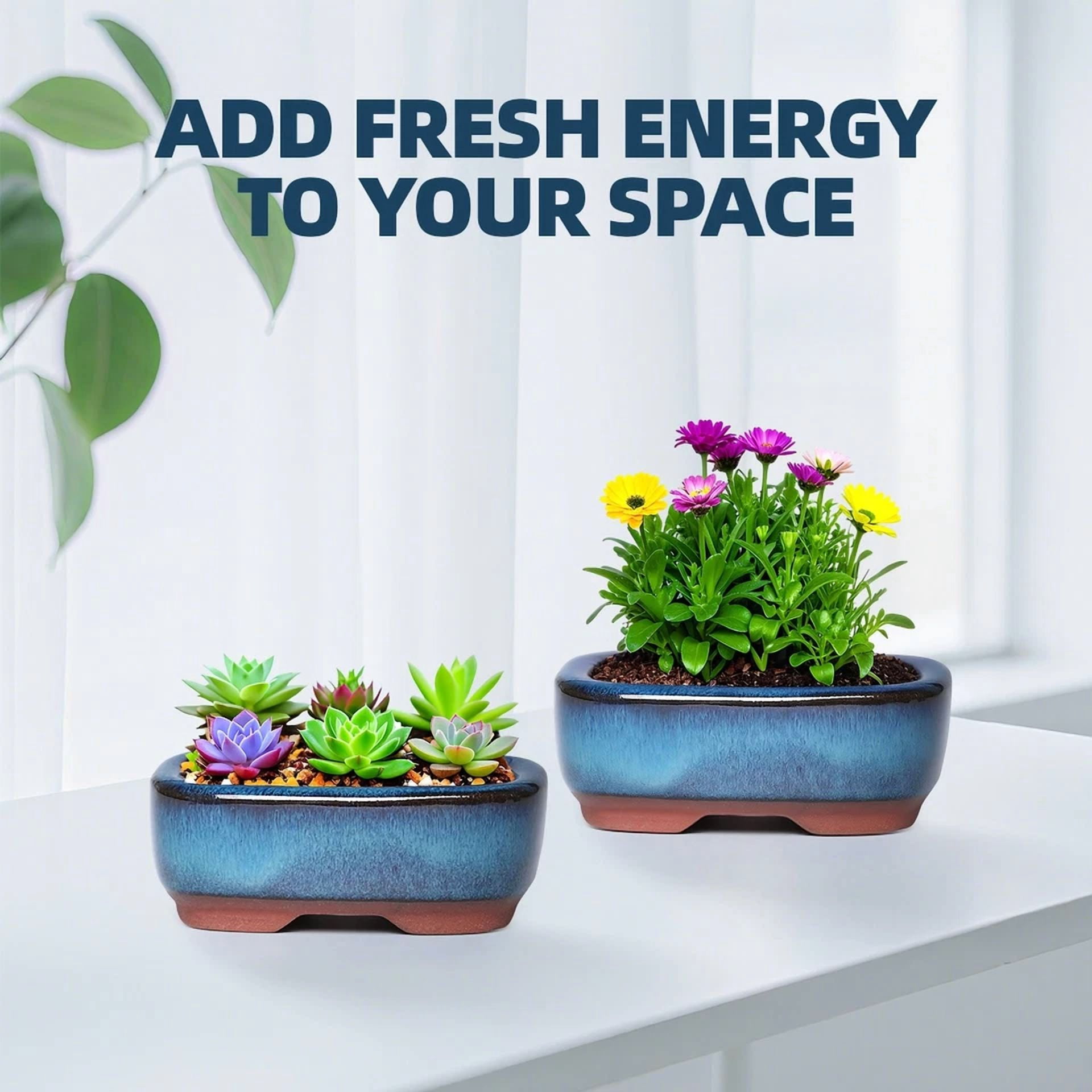 PURELY- Ceramic Flower Plant Pots Rectangle Succulent Planter Small Gardening Pots