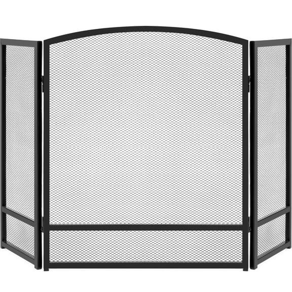 Best Choice Products 47.5x27.25in 3-Panel Steel Mesh Fireplace Screen, Spark Guard w/ Rustic Worn Finish - Black