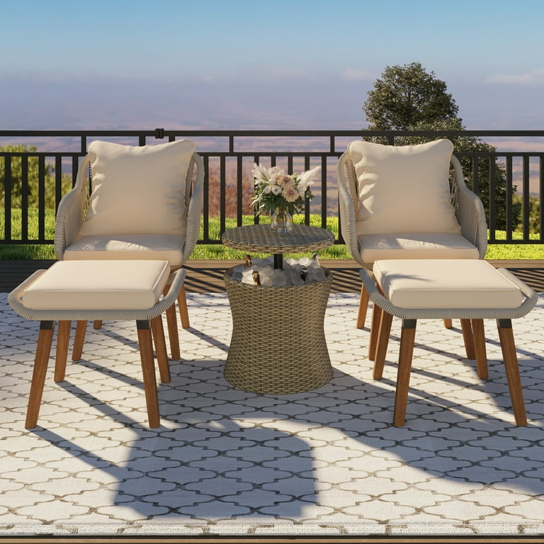 HQZX Outdoor Woven Rope Chair Five-Piece Set with Wicker Lift