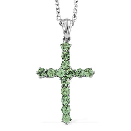 Made with Swarovski Peridot Crystal Chain Elagant Unique Pendant Necklace Steel White Stainless Steel Round Fashion Jewelry Women Size 20