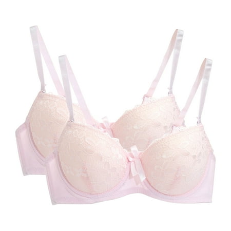 BSDJILFG 2 Pack Womens Bras Plus Size Cute Push Up Bras Lace Bra Casual Solid Color Small Cups Padded Red Minimizer Bras Clearance