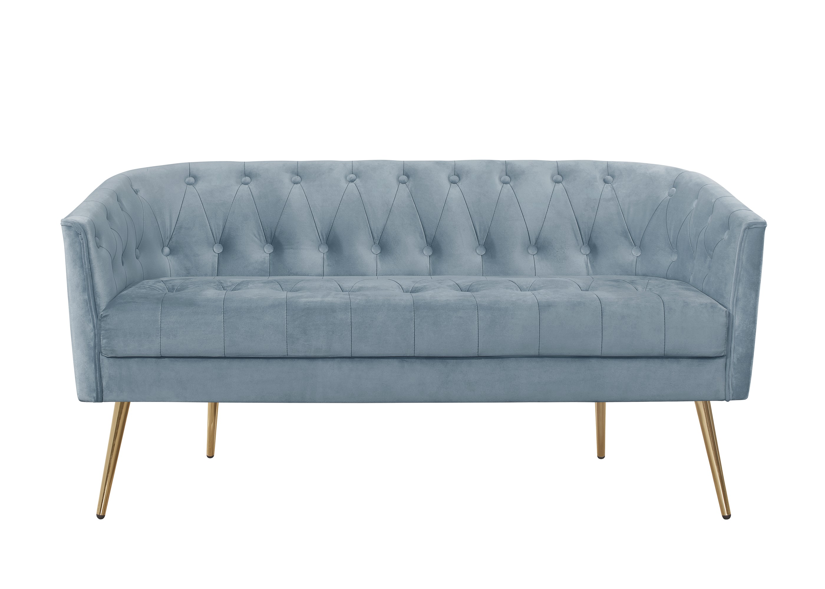 Home Design Cassy Velvet Flared Arm Loveseat with Coffee Table, Gold Metal Legs and Modern Accent Seating