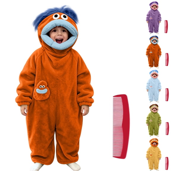 Silly Big Mouth Monster Onesie Funny Cozy Hooded Plush Loungwear Pajamas with 1 Comb, 5 Colors, 120-150