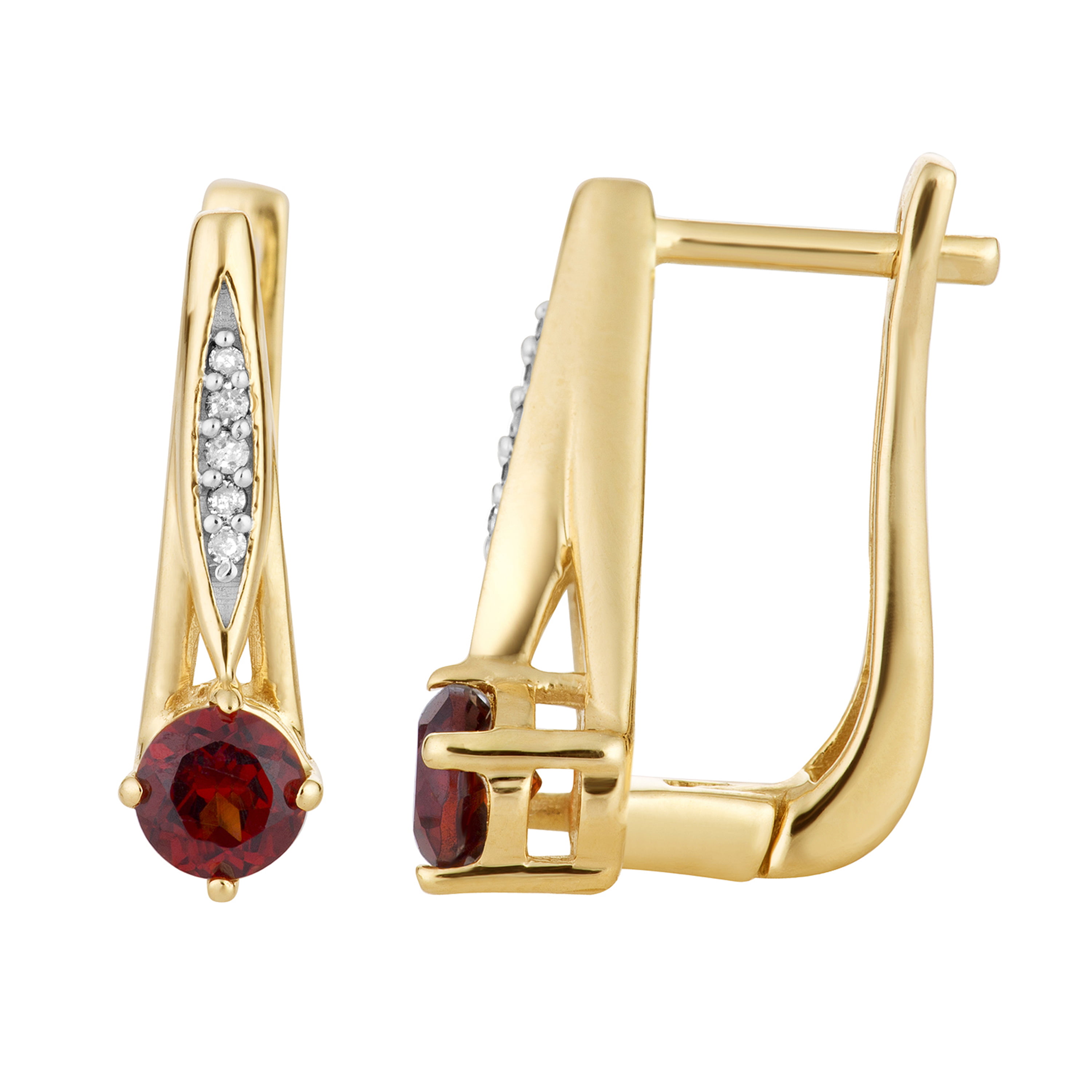 10k Gold Garnet & Diamond Accent Latch Back Earrings