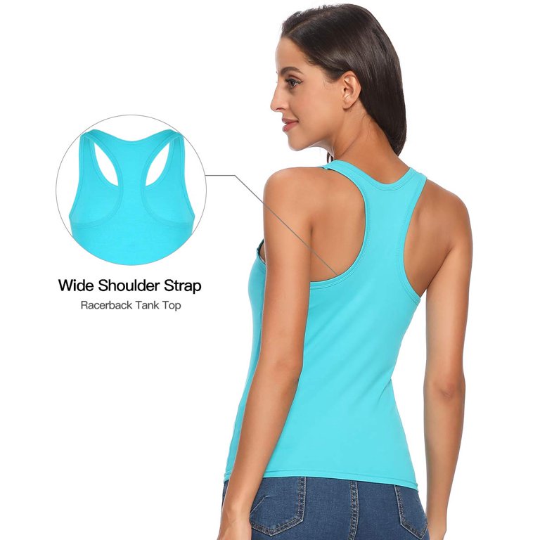 Anyfit Wear Racerback Workout Tank Tops With Shelf Bra for Women Basic  Athletic Tanks Yoga Undershirt Summer Sleeveless Exercise Tops Blue 3XL