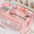 thumbnail image 1 of 9-Layer Large Capacity Pen Bag INS Solid Color Canvas Pencil Case Creative Simple Stationery Storage Pouch Lovely Student Gift Pink, 1 of 6