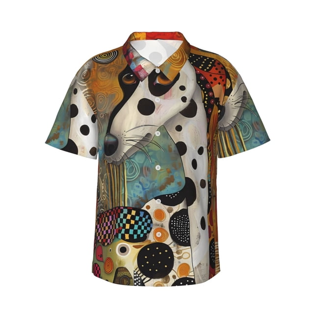 Balery Abstract Dalmatian Art Camisas hawaianas de manga corta para hombre, camisas playeras de corte holgado, camisas de vacaciones con botones,Large