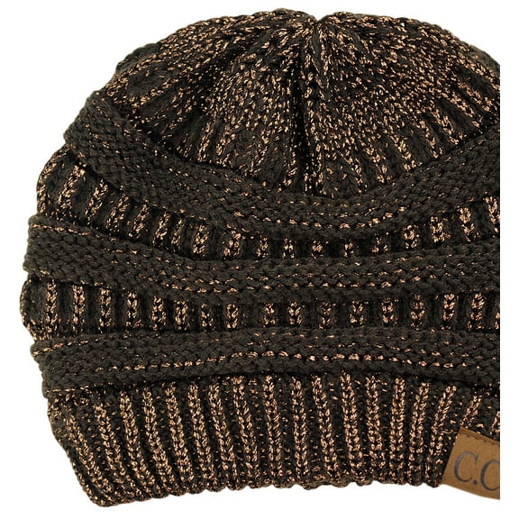 C.C Trendy Warm Chunky Soft Stretch Cable Knit Beanie Skully, Brown Metallic
