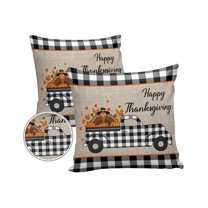 Pack of 2 Outdoor Pillow Covers, Fall Thanksgiving Turkey Pumpkin in Black and White Buffalo Plaid Truck Waterproof Square Throw Pillowcase Cushion Decorative Pillow Covers for Couch Patio, 18x18 in
