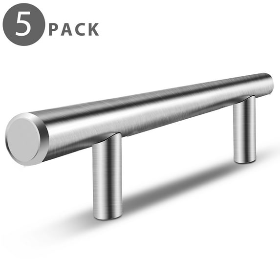 6 inch Solid Stainless Steel Bar Handle Pull (5 Pack) Fine-Brushed Satin Nickel Finish w/ 3-3/4" 3.75in Hole Center for Door Kitchen Bathroom Bedroom Furniture Cabinet Hardware Dress Drawer