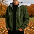 thumbnail image 2 of UVEASISHA Mens Zip Up Hoodies Lightweight Casual Corduroy Hooded Jacket Arm Pocket Long Sleeve Drawstring Full Zip Athletic Jackets Daily Streetwear Army Green L, 2 of 7