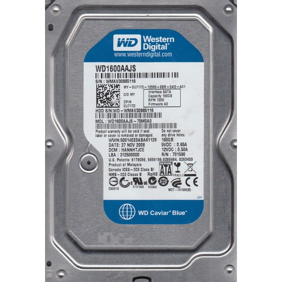 WD1600AAJS-75M0A0, DCM HANNHTJCE, Western Digital 160GB SATA 3.5 Hard Drive