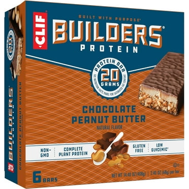 CLIF Builders - Chocolate Peanut Butter Flavor - Plant Based Protein Bars - Gluten Free - Non-GMO - Low Glycemic - 20g Protein - 2.4 oz. (6 Pack)