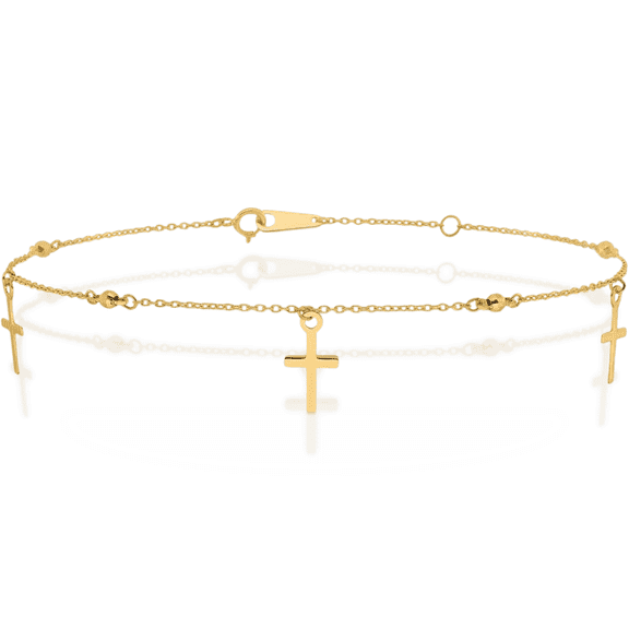 10K Solid Yellow Gold Holy Cross Anklet Religious Summer Beach Foot Ankle Bracelet