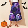 thumbnail image 2 of Womens Casual Elastic Waist Drawstring Midi Skirt Halloween Print Vacation Style Ruffle Hem A Line Flowy Skirt, 2 of 6