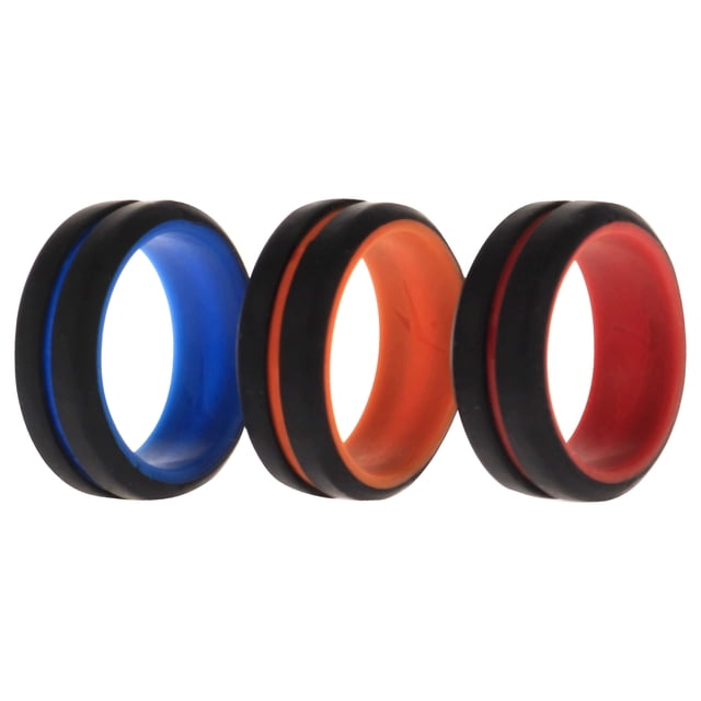 Juego de anillos de boda de silicona de 2 capas de línea media - Negro por ROQ para hombres - Anillo de 3 x 7 mm