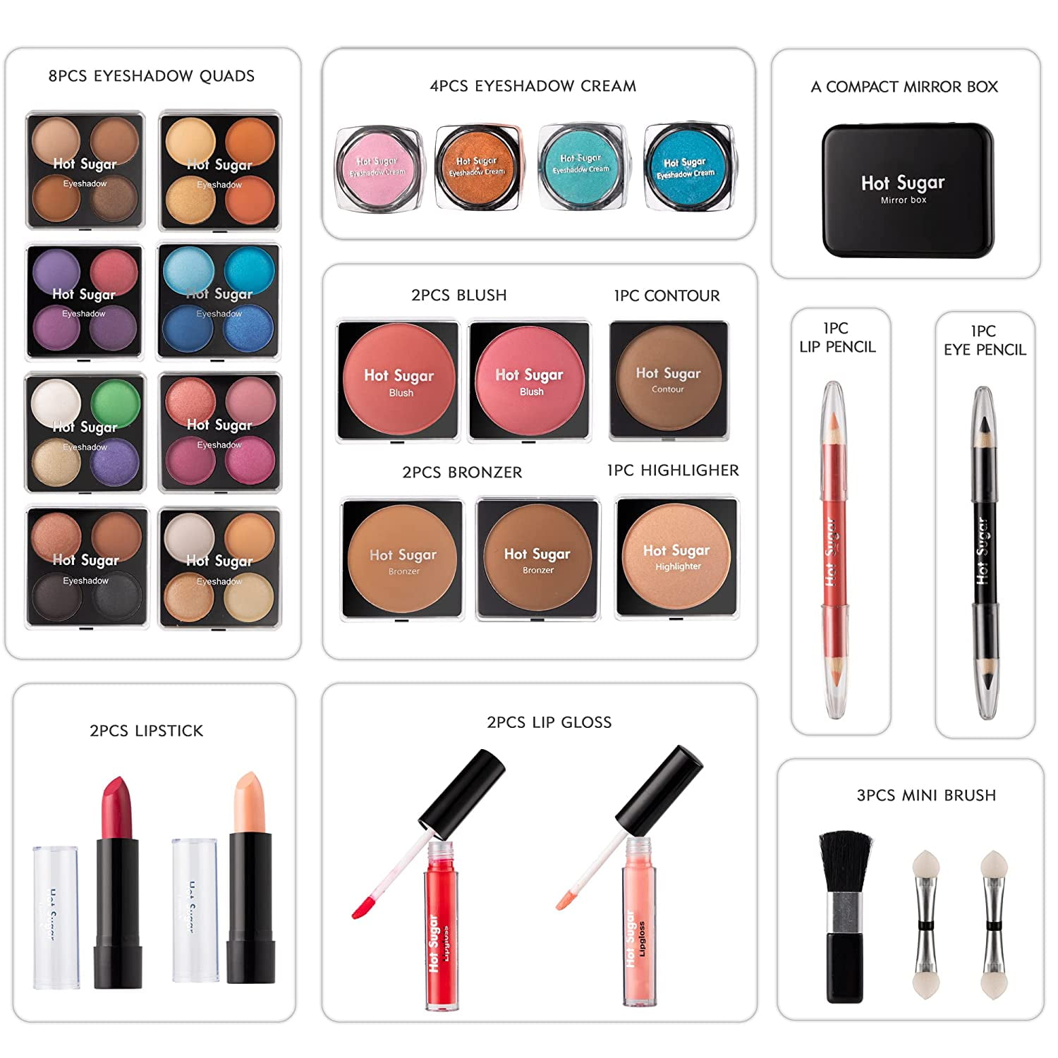 Hot Sugar Ultimate All-in-One Makeup Kit for Teen Girls - Create Stunning Looks with 52 Shades and Accessories (Rainbow)
