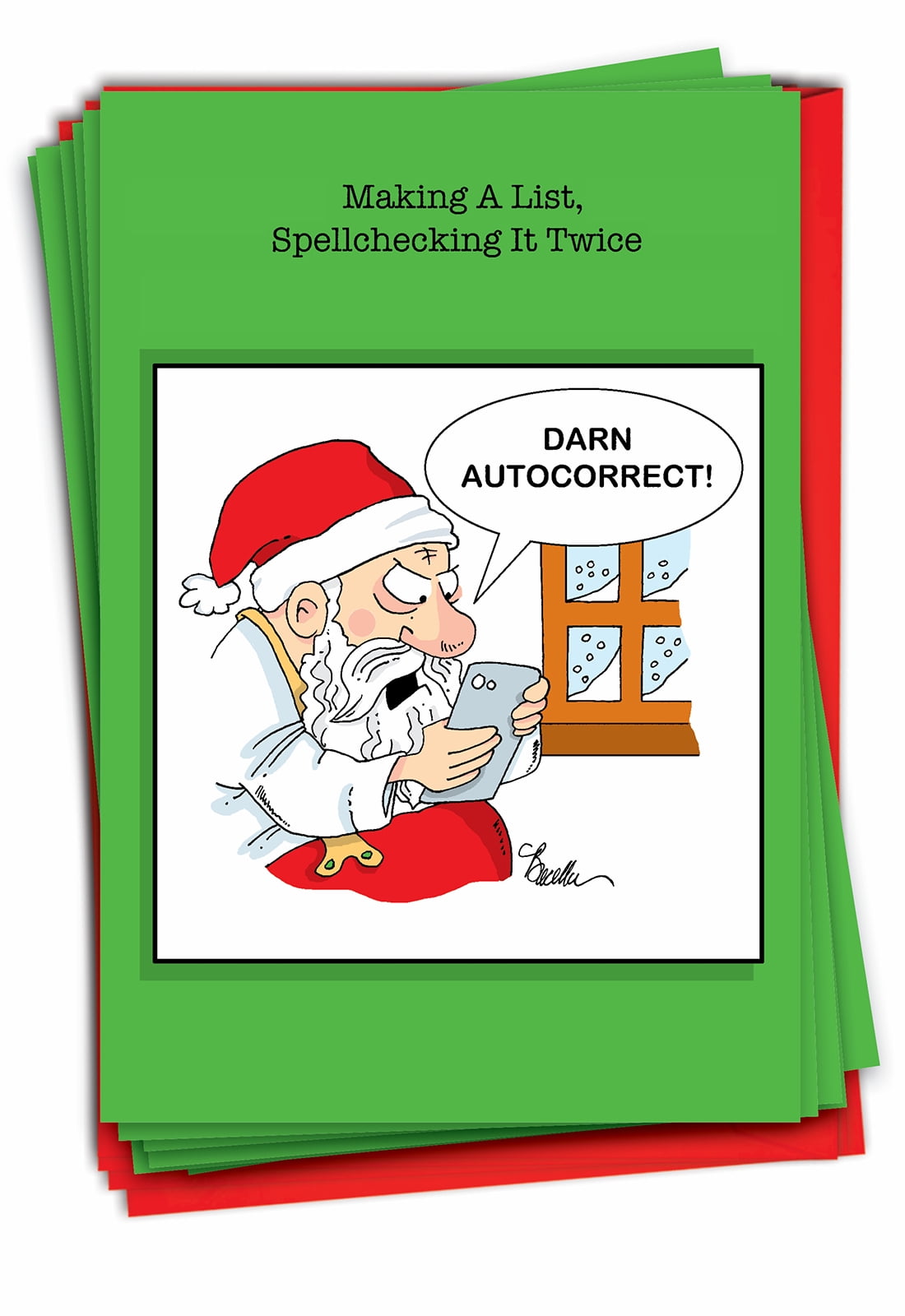 Pack Of 12 Merry Christmas Cards Funny 1 Design 12 Cards Santa Auto Correct C3399xsg B12x1 