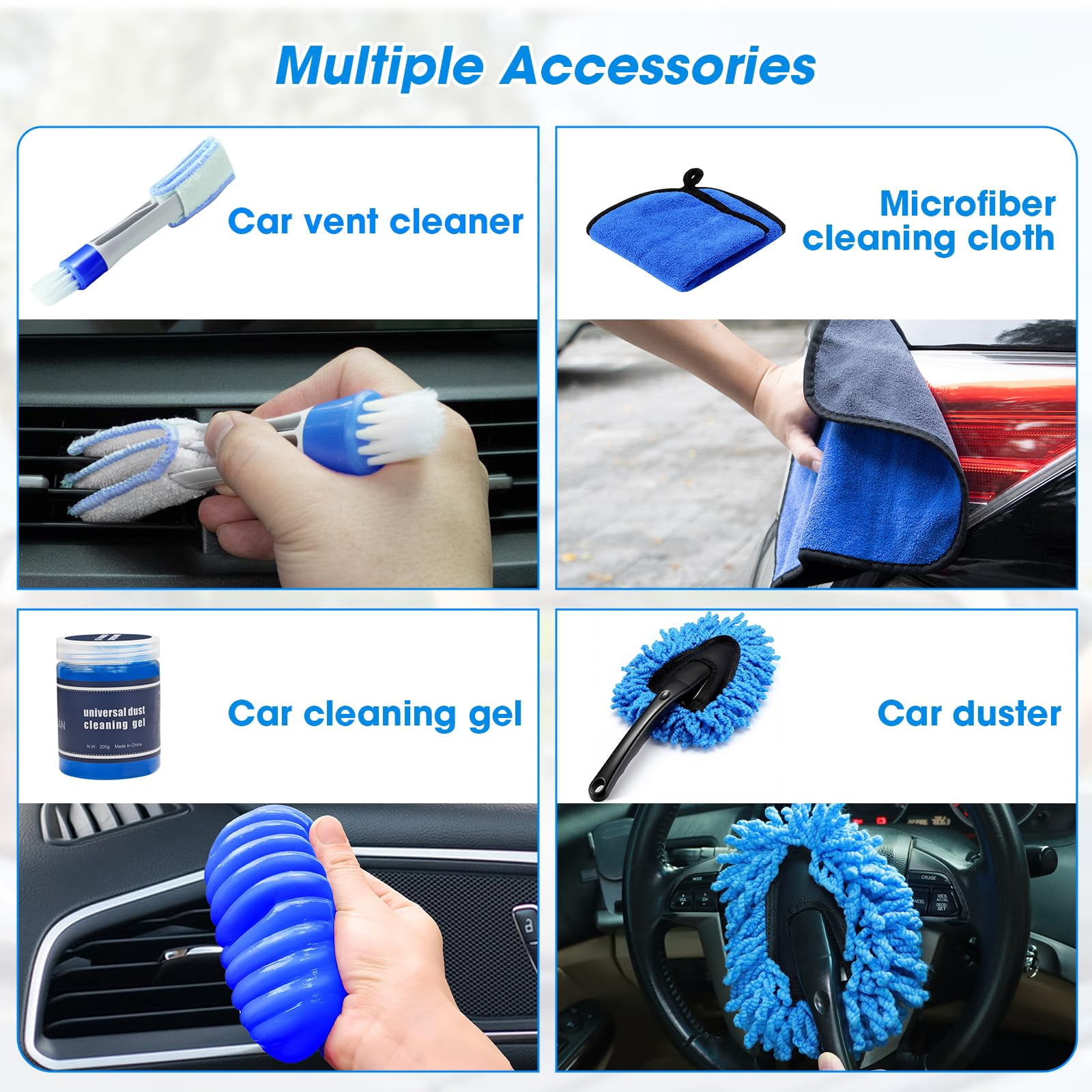 Car Interior Detailing Cleaning Kit with Handheld Vacuum, Windshield Cleaner & Cleaning Gel, Auto Accessories for Men & Women