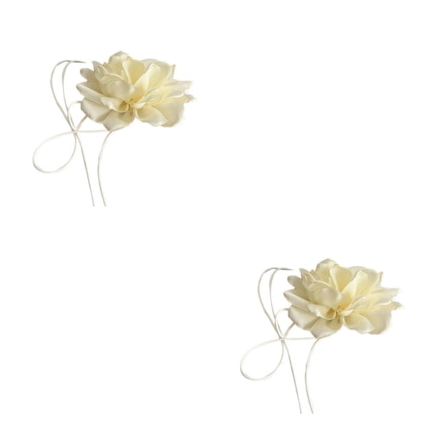Sonducket Gargantilla de flores con estilo, joyería exquisita hecha a mano para mujer, collar de boda para mujer, color blanco roto blanquecino 2Conjunto