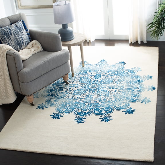 Safavieh Dip Dye Jasmyn Floral Wool Area Rug, Ivory/Blue, 5' x 8'