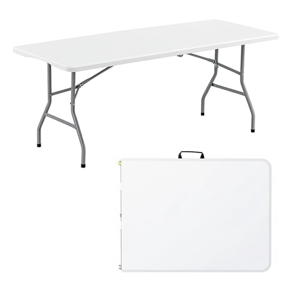 Folding Table 6FT Portable Heavy Duty Plastic Table with Carrying Handle Fold-in-Half Utility Foldable Tables for Parties Wedding Events Dining Indoor Outdoor Picnic (White)