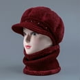 thumbnail image 3 of Bucket Hats for Women Fashion Knitted Warm Basin Hat Padded Cotton Hat Plush Hat Two Piece Set, 3 of 3