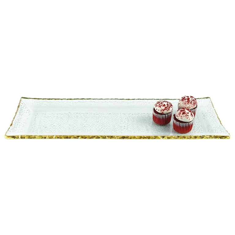 18 Mouth Blown Rectangular Edge Gold Leaf Serving Platter Or Tray 18 Mouth Blown Rectangular Edge Gold Leaf Serving Platter Or Tray