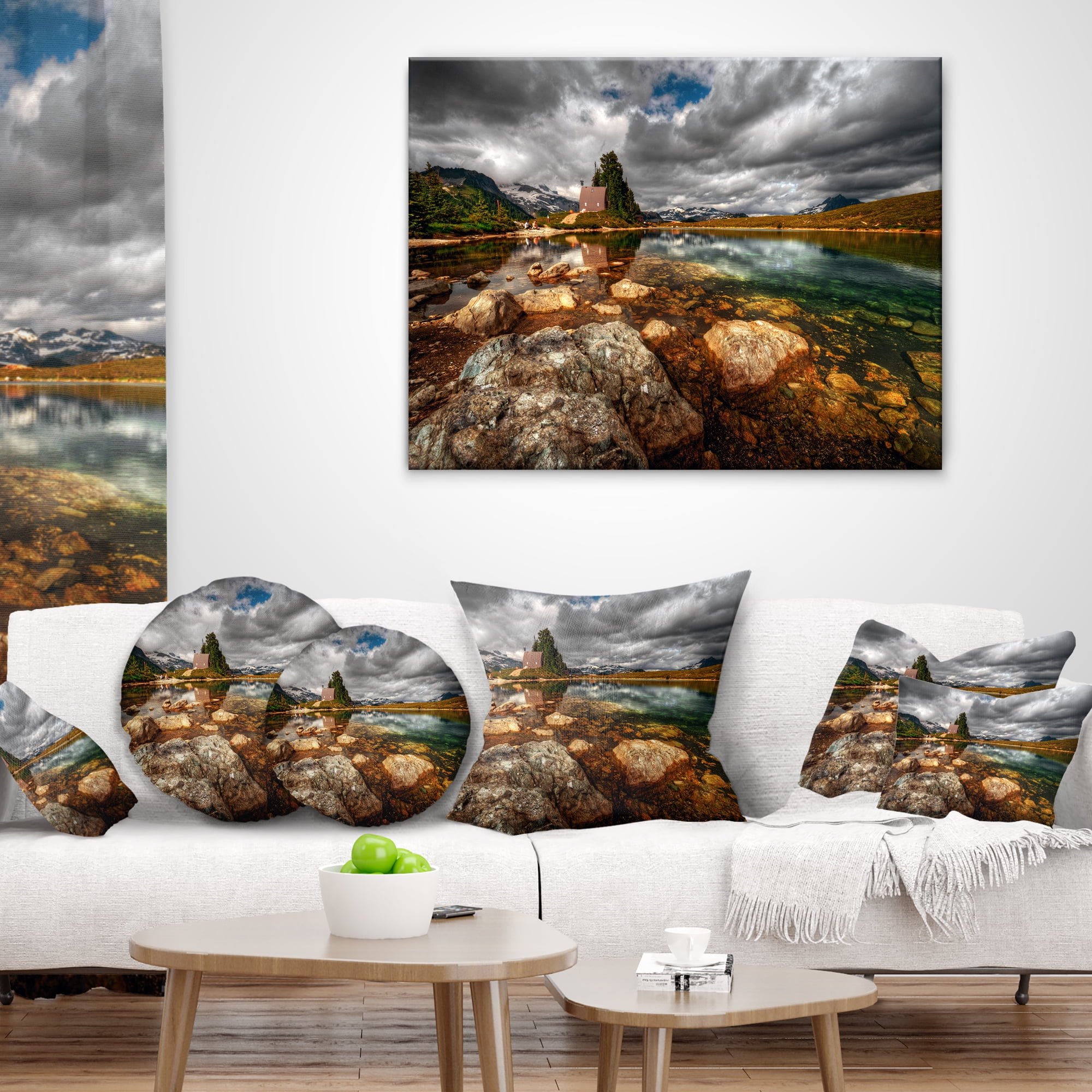 Designart Beautiful Clear Mountain Lake - Landscape Printed Throw Pillow - 18x18