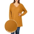 thumbnail image 4 of J. METHOD Women’s Knit Sweater Long Sleeve V-Neck Thermal Waffle Warm Casual Tunic Pullover Side Slit Knitted Top NEWT395 Desert Mustard L, 4 of 5