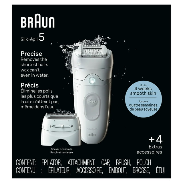 Braun Silk-épil 5 Epilator, Wet and Dry Epilator, Includes Shaver Head and Trimmer Comb, SE5-041, Grey