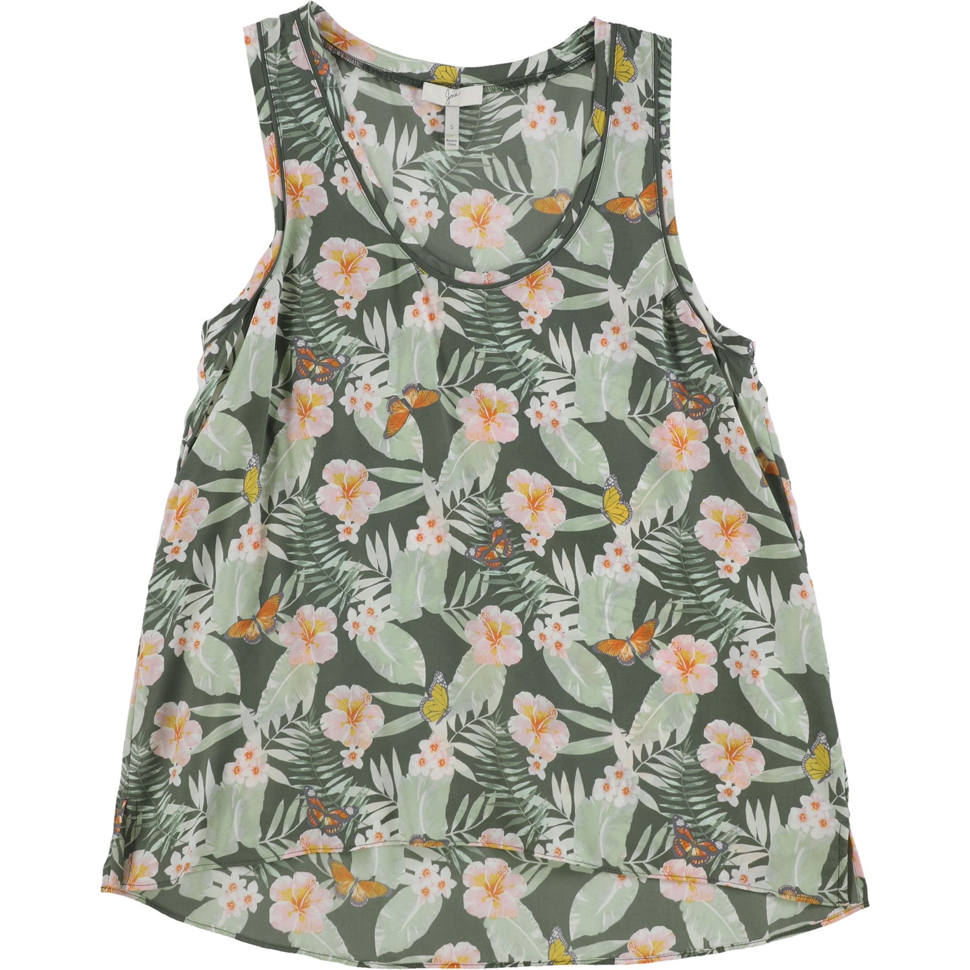 Joie Womens Floral Silk Tank Top, Green, Small