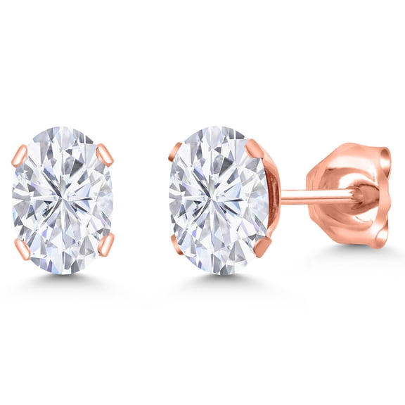 Gem Stone King 18K Rose Gold Plated Silver Stud Earrings for Women Men Oval Moissanite (1.00 Cttw)