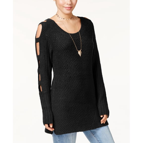Almost Famous Juniors Ladder Sleeve Sweater Black XS