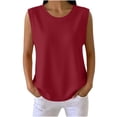 thumbnail image 2 of Mifsaly Womens Ribbed Sleeveless Tank Tops Casual Crewneck Muscle Shirts Summer Loose Fit Basic Activewear Undershirts Red,M, 2 of 7