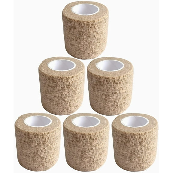 6 Pack 2 Inches Cohesive Bandage Self Adhesive Wrap Elastic Self Adherent Vet Wrap Breathable Self Stick Tape for Wrist, Ankle, Sports, Tatoo Wrap(5 Yards, Skin)