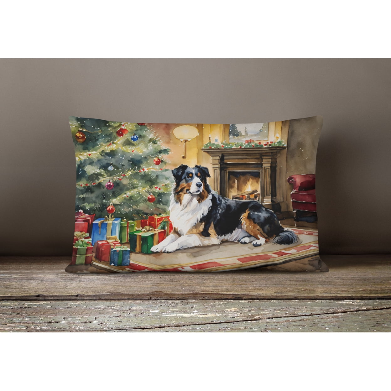 Australian Shepherd Cozy Christmas Throw Pillow 12 in x 16 in