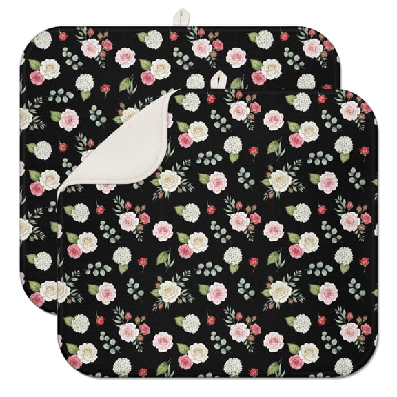 Pioneer Flower Floral Print Pattern Kitchen Dish Drying Mat 1 Pack, Ultra Absorbent Microfiber Drainer Mat, 16"x18"