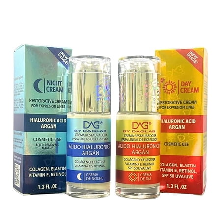 Hyaluronic Acid Day & Night Cream Combo (2 x 1.3 Fl Oz) - Complete Skincare Set for Expression Lines | Day Cream | Night Cream