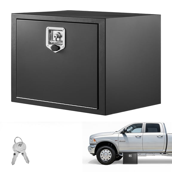 KFFKFF 24 x 18 x 18 Inch Steel Underbody Truck Tool Box, Heavy-Duty Trailer Storage Chest with Lock & Keys, Waterproof Organizer with T-Handle for Trucks, Vans, and SUVs, Black