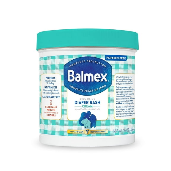Balmex Fast-Acting Baby Diaper Rash Cream with Zinc Oxide   Soothing Botanicals, Pediatrician-Recommended, 16oz