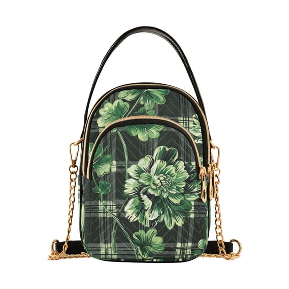joogoo Women Clover on Checkered Chain Crossbody Bags Shoulder Handbag Phone Purse