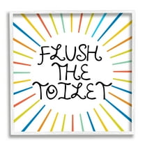 Stupell Industries Kids' Flush The Toilet Bathroom Rules Rainbow Stripes Typography Painting White Framed Art Print Wall Art, 24 x 24