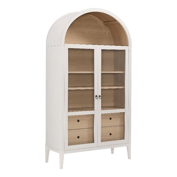 Pemberley Row Wood Grain Laminate Ivory Oak Storage Cabinet Arched Adjustable Shelves