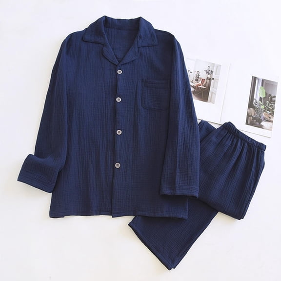 Men's Fashion Cotton Pajama Sets Solid Collar Relaxed Night Comfort Wear for Fall Winter Seasons