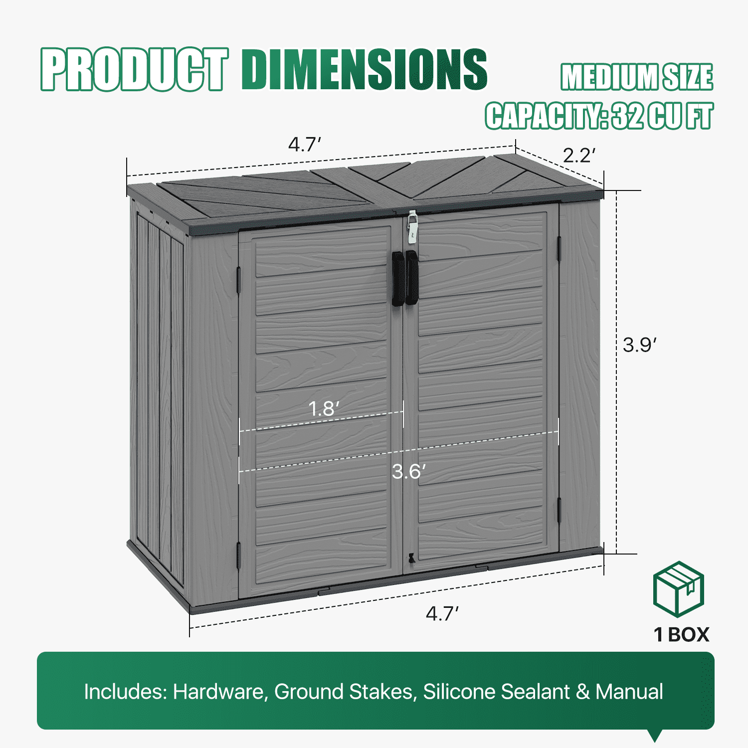 LazySunsets Waterproof Resin Gardening Supplies Storage Shed, 3.9 ft x 4.7 ft x 2.2 ft, Gray
