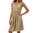 thumbnail image 5 of SAWOBUUN Womens Pleated Mini Dress V Neck Sleeveless High Waist Loose Fit Dress Breathable Cotton Blend Sundress, 5 of 6